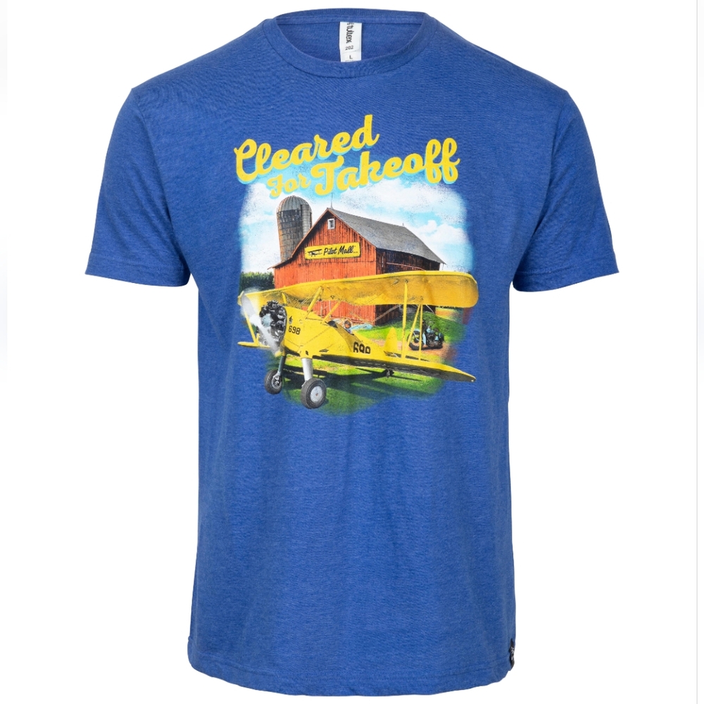 Pilot Mall Tee Shirt Short Sleeve Cleared For Takeoff Heather Royal XXXL NWT